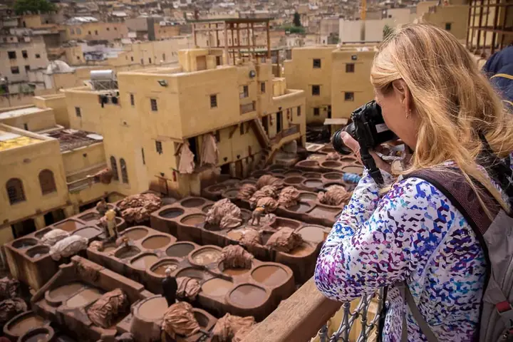 Traveller photographing the Fez tannery