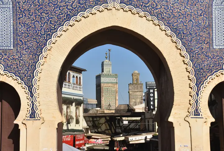 The blue gate of Bab Boujloud in the Fez medina