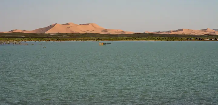 Lago Dayet Srji con le dune di Merzouga sullo sfondo
