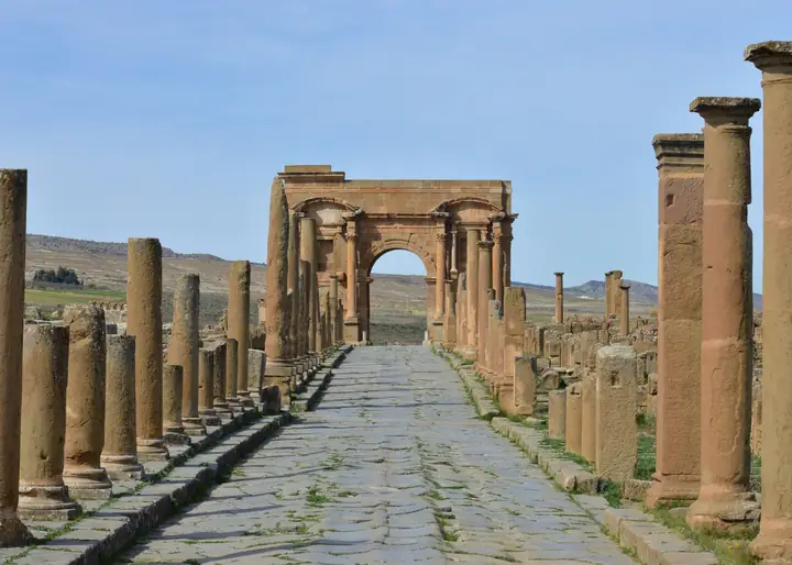 Roman road and columns at Volubilis